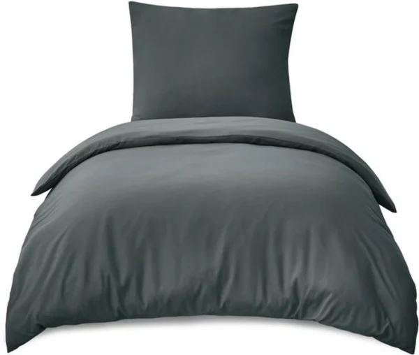 Unyqoos® Beddengoedset van Zachte Microvezel met Ritssluiting en Strijkvrije Eigenschappen, 155 x 220 cm, 2-delig, Grijs Antraciet