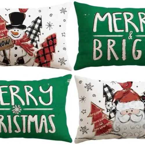 P-87213236207070-20260406113429.webp Unyqoos® Set van vier decoratieve kerst kussenslopen met sneeuwpop en kerstman motief