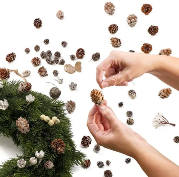 Unyqoos® Set van 6 Natuurlijke Kerstdecoraties met Kegels en Takken voor Feestelijke Sfeer