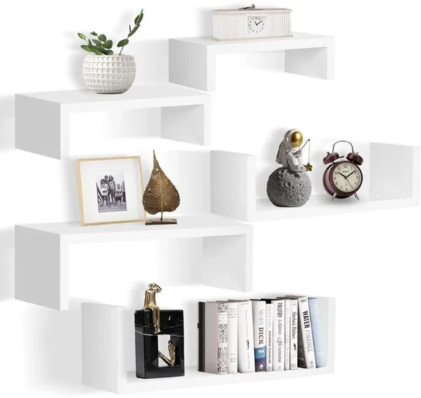P-87213236250160-20260406082653.webp Unyqoos® Set van vijf zwevende wandplanken voor stijlvolle decoratie en opslag
