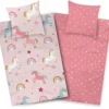 P-87213236272700-20260405105611.webp Unyqoos® Roze eenhoorn beddengoedset voor kinderen met regenboogmotief en ritssluiting