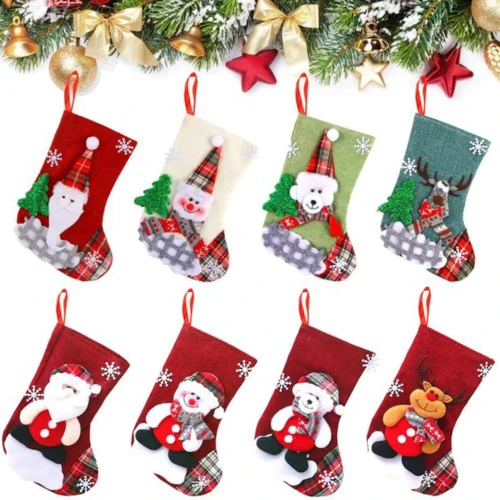 Unyqoos® Set van 8 feestelijke kerstsokken voor decoratie en cadeauverpakking