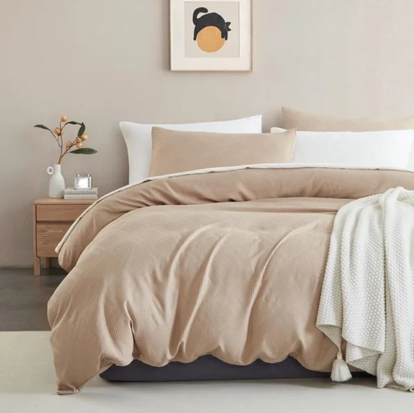 Unyqoos® Omkeerbare beige beddengoedset met geometrisch patroon en ritssluiting