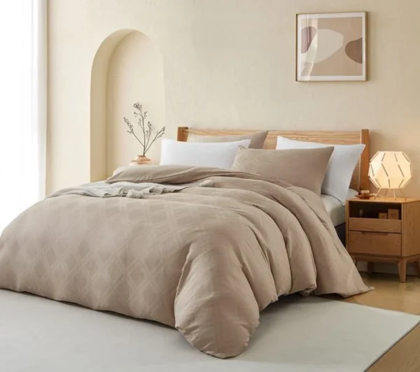 Unyqoos® Omkeerbare beige beddengoedset met geometrisch patroon en ritssluiting