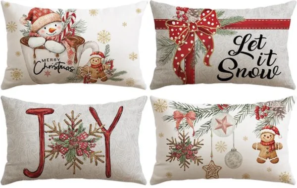 Unyqoos® Set van vier feestelijke kussenslopen met kerstmotief voor sfeervolle decoratie