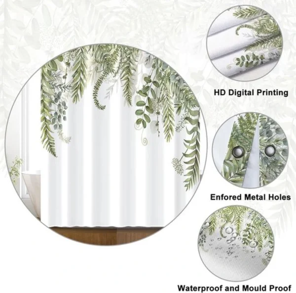 P-87213236311785-20260403113545.webp Unyqoos® Elegante Waterafstotende Douchegordijn met Groene Bladeren en Eucalyptus Motief voor Badkamer