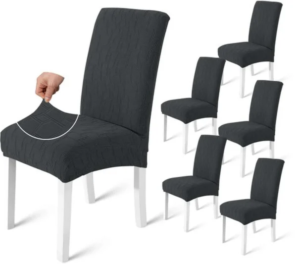 Unyqoos® Donkergrijze elastische stoelhoezen set van 6 voor diverse gelegenheden