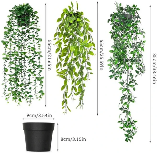 Unyqoos® Set van drie decoratieve kunsthangplanten in pot voor interieur en buitenruimte