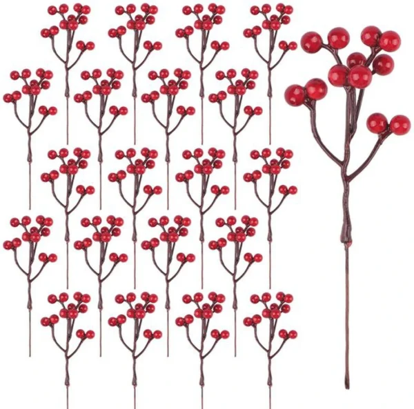 P-87213236397090-20260406093436.webp Unyqoos® Set van 24 decoratieve rode bessen voor kerstversiering en bloemstukken