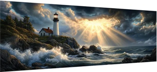 Unyqoos® Grote 5D DIY Diamond Painting Vuurtoren Zonsondergang voor Wanddecoratie