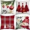 Unyqoos® Set van 4 Kerstkussenhoezen met Sneeuwpop en Plaid Motief voor Bank