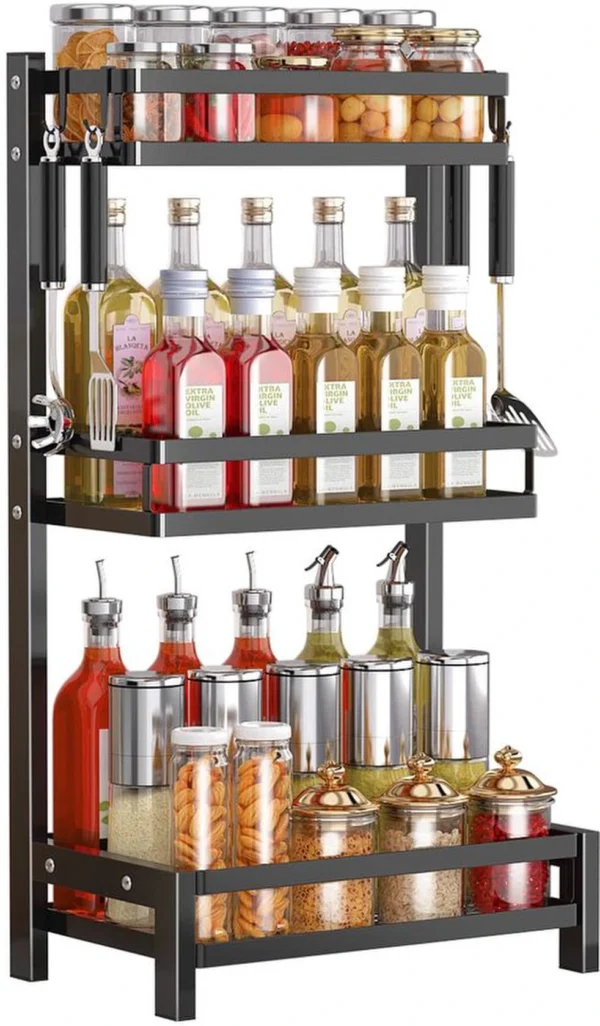 Unyqoos® Stijlvol en ruimtebesparend zwart kruidenrek met drie niveaus voor keuken