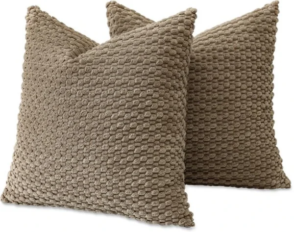 Unyqoos® Set van 2 zachte bruine sierkussenslopen van ribfluweel voor interieurdecoratie