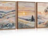 P-87213236489230-20260406123342.webp Unyqoos® Set van drie aquarel canvasprints in boho stijl met zonsondergang en bloemen