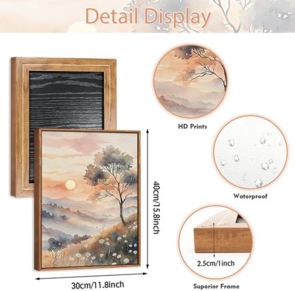P-87213236489231-20260406123344.webp Unyqoos® Set van drie aquarel canvasprints in boho stijl met zonsondergang en bloemen