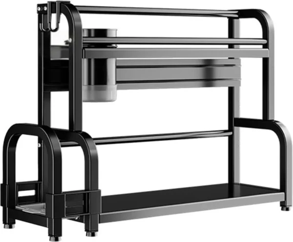 Unyqoos® Modern en Ruim Keukenkruidenrek met Meerdere Lagen en Accessoirehouders, Zwart Staal