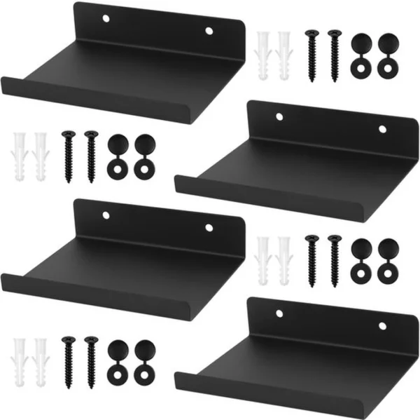 P-87213236535070-20260406082914.webp Unyqoos® Set van vier zwarte wandrekken voor veelzijdige opslag en decoratie