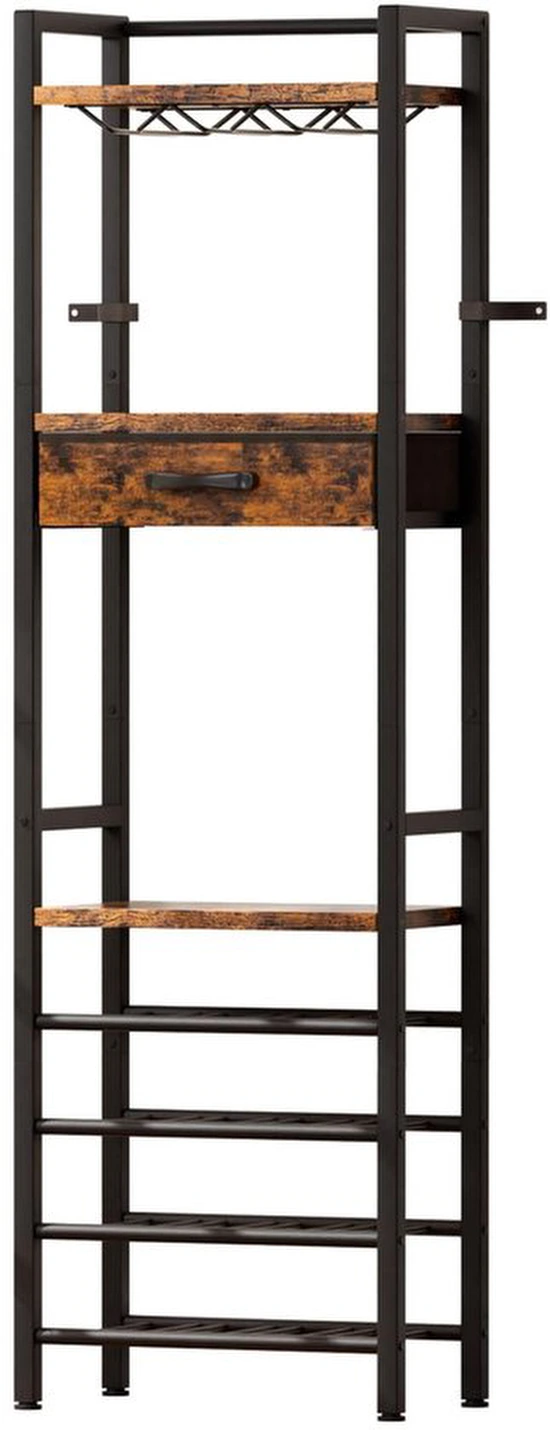 Unyqoos® Vrijstaand metalen wijnrek met planken en lade voor huiselijke organisatie