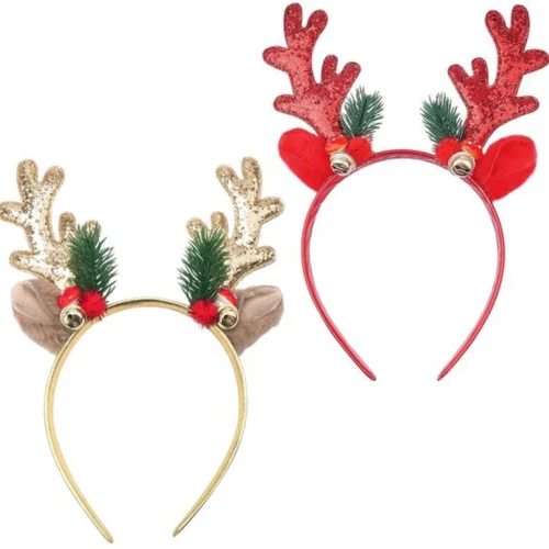 P-87213236571230-20260406093748.webp Unyqoos® Set van twee feestelijke haarbanden met glitter rendiergewei en belletjes