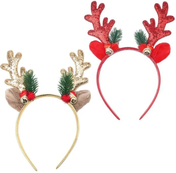 P-87213236571230-20260406093748.webp Unyqoos® Set van twee feestelijke haarbanden met glitter rendiergewei en belletjes