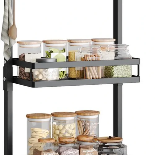P-87213236586010-20260406101628.webp Unyqoos® Ruimtebesparend zwart kruidenrek met drie lagen en handige haken