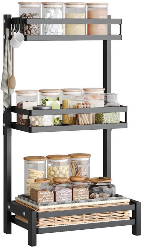 P-87213236586010-20260406101628.webp Unyqoos® Ruimtebesparend zwart kruidenrek met drie lagen en handige haken