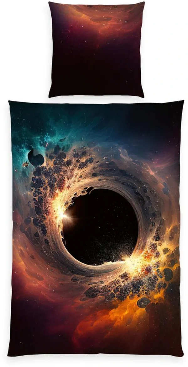 Unyqoos® Ademende beddengoedset met omkeerbaar zwart gat motief en ritssluiting