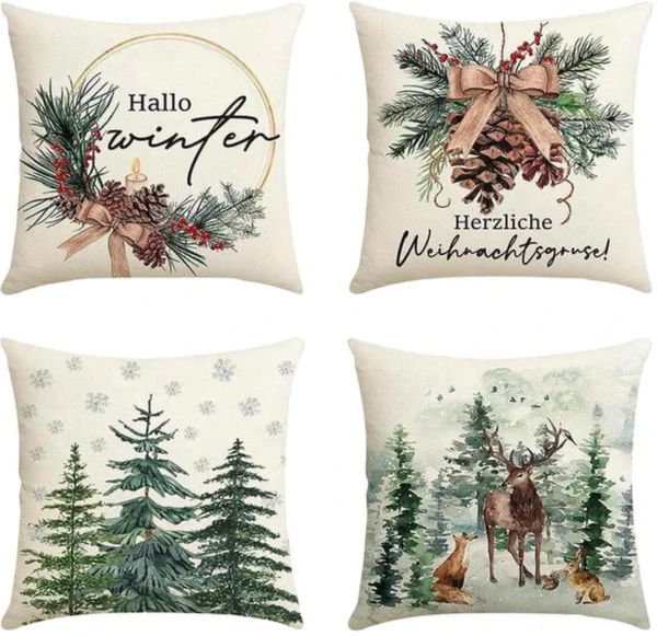P-87213236629050-20260406112038.webp Unyqoos® Set van 4 decoratieve kussenslopen voor feestelijke kerstsfeer in huis