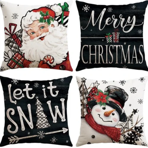 Unyqoos® Set van 4 kerstkussenhoezen met verborgen ritssluiting voor feestelijke sfeer