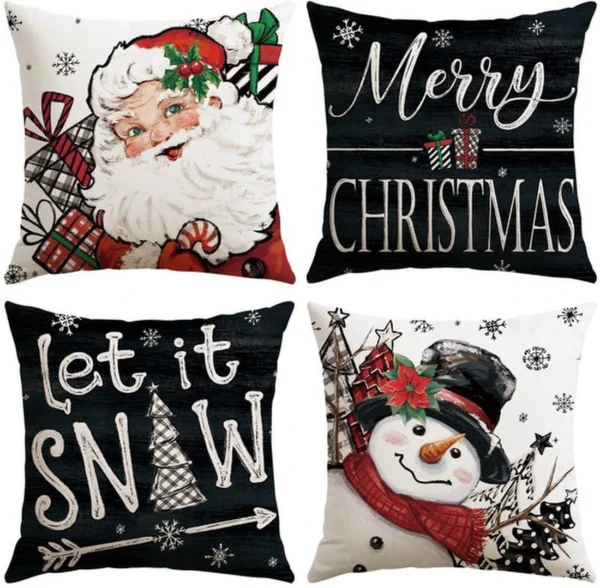 Unyqoos® Set van 4 kerstkussenhoezen met verborgen ritssluiting voor feestelijke sfeer