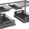 Unyqoos® Uittrekbare Onderkast-Organizer voor Keuken en Badkamer met Verstelbare Niveaus in Zwart Staal