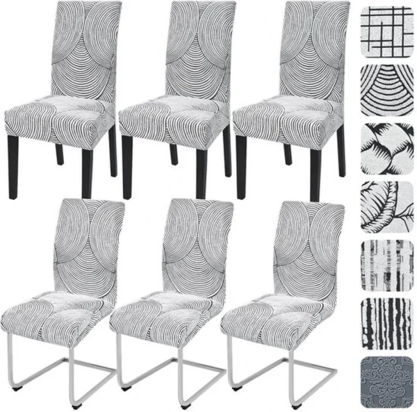 Unyqoos® 6-delige set stretch stoelhoezen van elastische jacquard stof voor diverse eetkamerstoelen