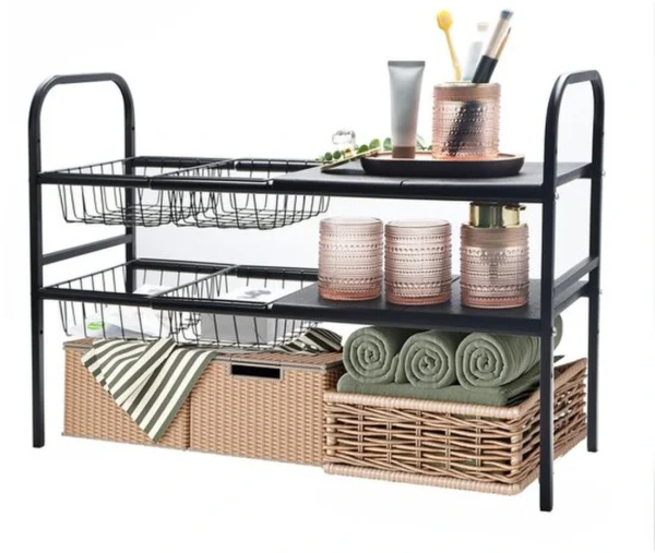 Unyqoos® Aanpasbaar en stevig opbergrek voor onder wastafel met manden
