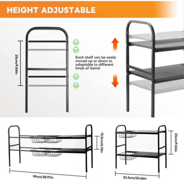 Unyqoos® Aanpasbaar en stevig opbergrek voor onder wastafel met manden