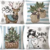 Unyqoos® Set van vier decoratieve kerstkussenhoezen voor sfeervolle woonruimtes