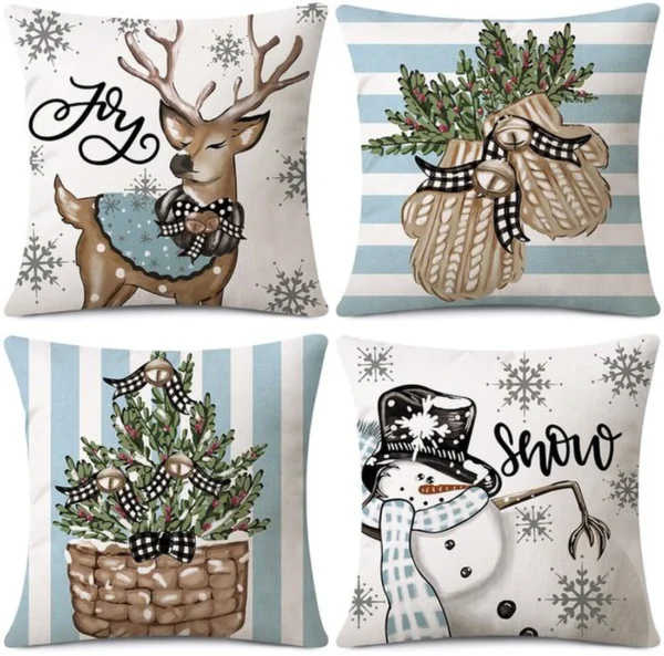 Unyqoos® Set van vier decoratieve kerstkussenhoezen voor sfeervolle woonruimtes
