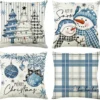 P-87213236767420-20260406112615.webp Unyqoos® Set van vier blauwe kussenslopen met kerstmotieven voor een sfeervol interieur