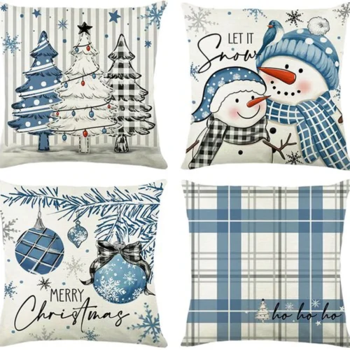 P-87213236767420-20260406112615.webp Unyqoos® Set van vier blauwe kussenslopen met kerstmotieven voor een sfeervol interieur