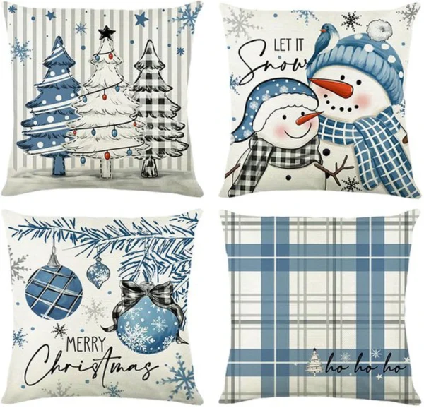 P-87213236767420-20260406112615.webp Unyqoos® Set van vier blauwe kussenslopen met kerstmotieven voor een sfeervol interieur