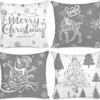 Unyqoos® Set van 4 decoratieve kussenhoezen met kerstmotieven voor feestelijke sfeer