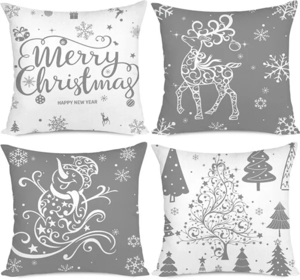 Unyqoos® Set van 4 decoratieve kussenhoezen met kerstmotieven voor feestelijke sfeer
