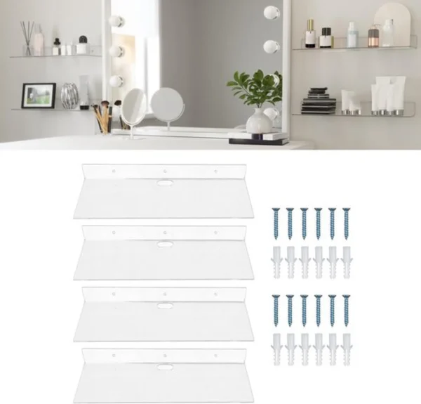 P-87213236817843-20260406082031.webp Unyqoos® Set van vier transparante acryl zwevende planken voor stijlvolle wandopslag