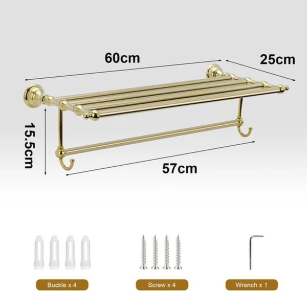 P-87213236831153-20260405183810.webp Unyqoos® Stijlvolle gouden handdoekhouder van roestvrij staal met haken voor badkamer