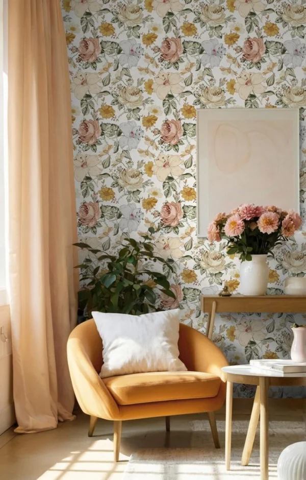 Unyqoos® Waterdicht Zelfklevend Bloemenbehang voor Stijlvolle Interieurdecoratie, 44 cm x 3 m