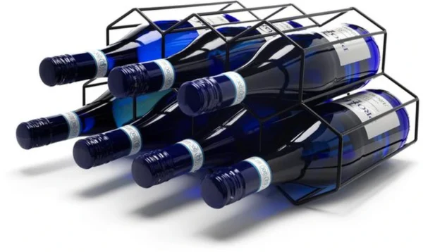 Unyqoos® Stijlvol zeshoekig wijnrek zwart voor zeven flessen in modern design