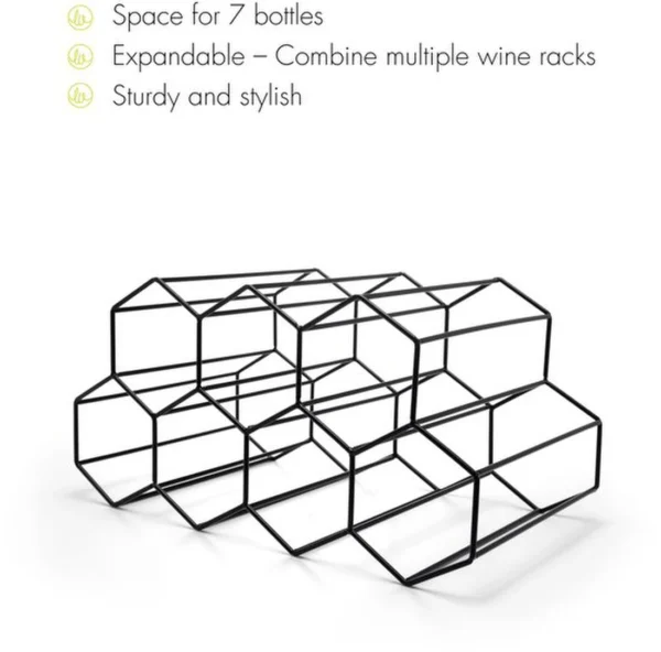 Unyqoos® Stijlvol zeshoekig wijnrek zwart voor zeven flessen in modern design