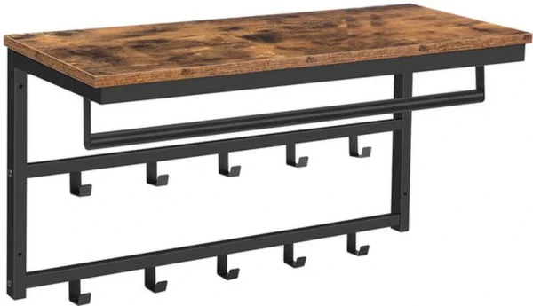 Unyqoos® Wandgemonteerde Kapstok met Plank en 10 Haken voor Diverse Ruimtes 80x30x42 cm