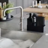 Unyqoos® Complete zwarte spoelset met zeepdispenser, afwasborstel en vaatdoek voor de keuken