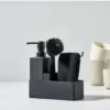 Unyqoos® Complete zwarte spoelset met zeepdispenser, afwasborstel en vaatdoek voor de keuken