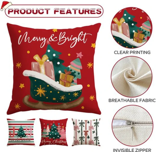 Unyqoos® Set van 4 decoratieve kerstkussenhoezen met winterse ontwerpen in rood